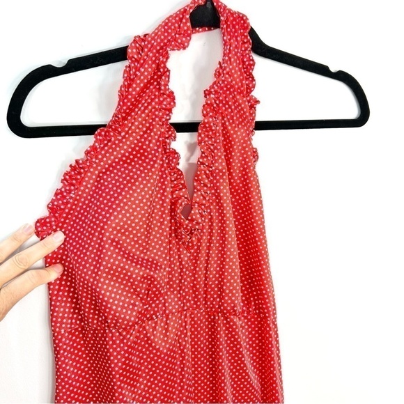 Vintage Red White Dot Ruffle Halter Maxi Dress - Picture 8 of 9